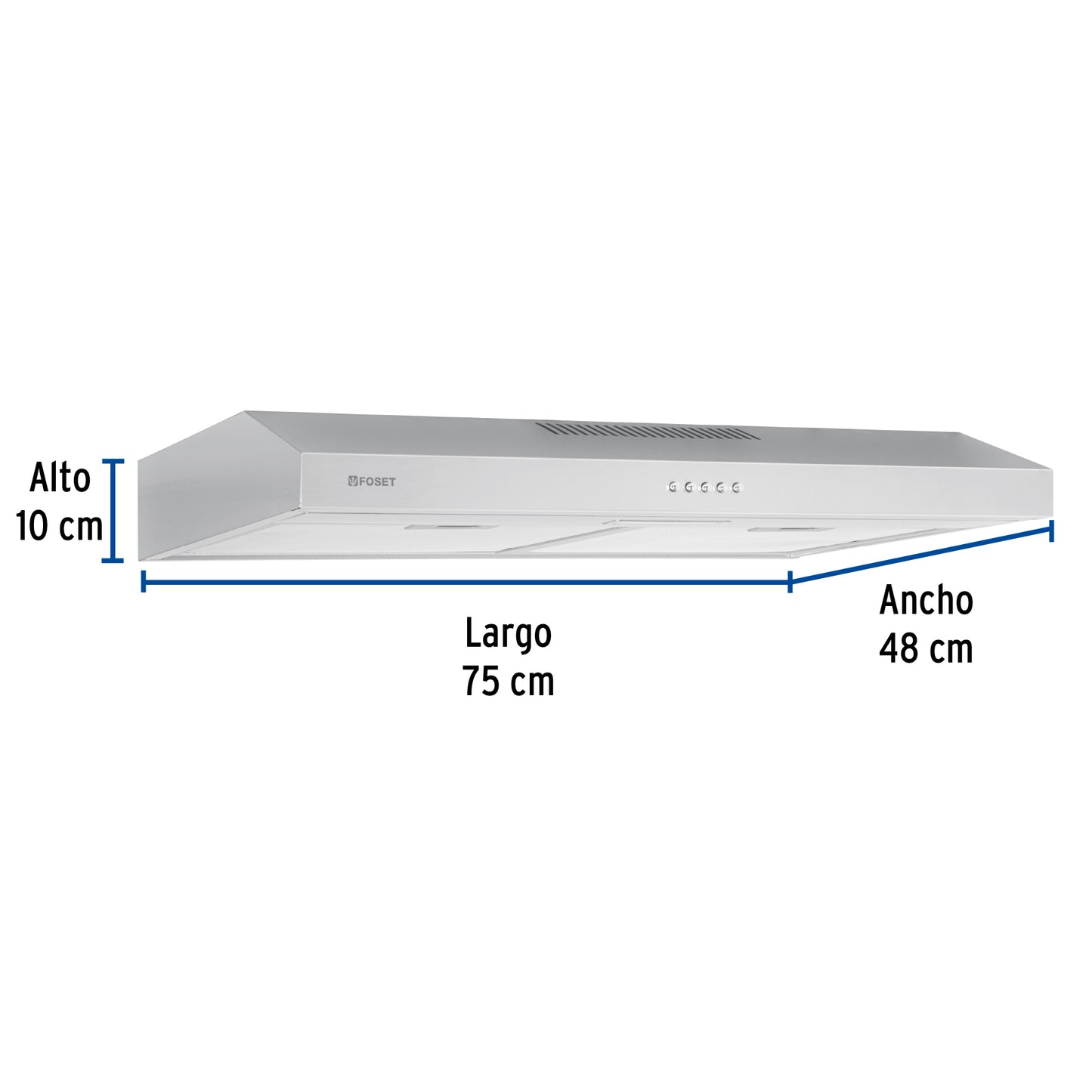 Campana extractora 75cm. empotrable. acero inoxidable. Foset