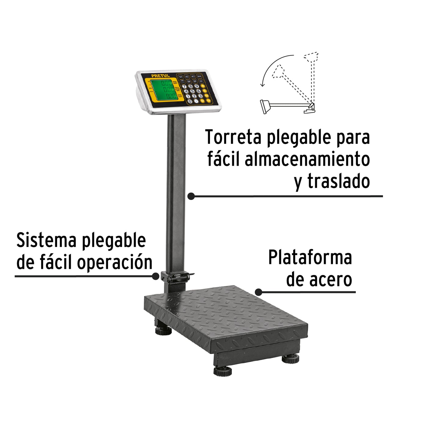 Báscula electrónica de plataforma, plegable, 100 kg. Pretul