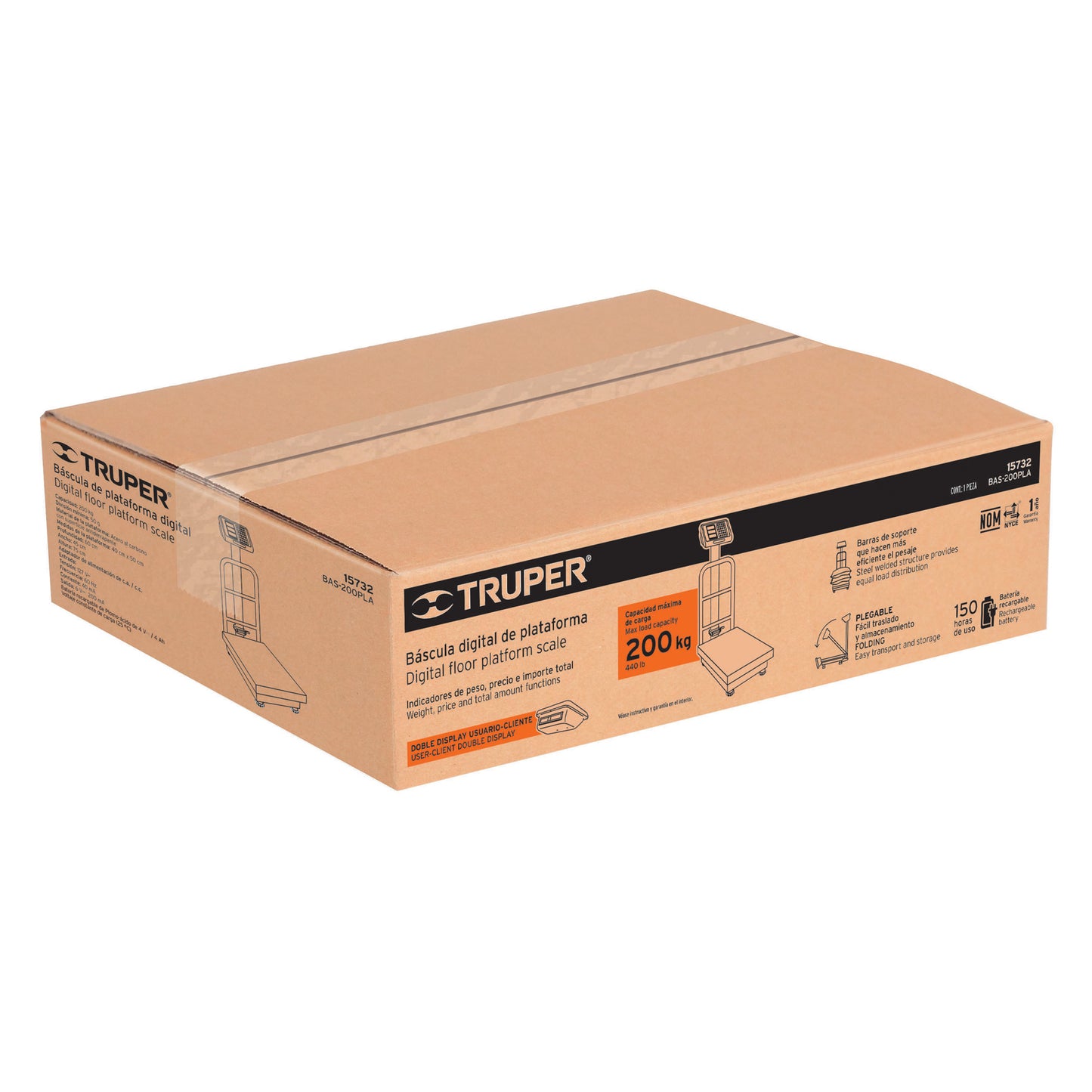 Báscula electrónica de plataforma. plegable. 200 kg. Truper