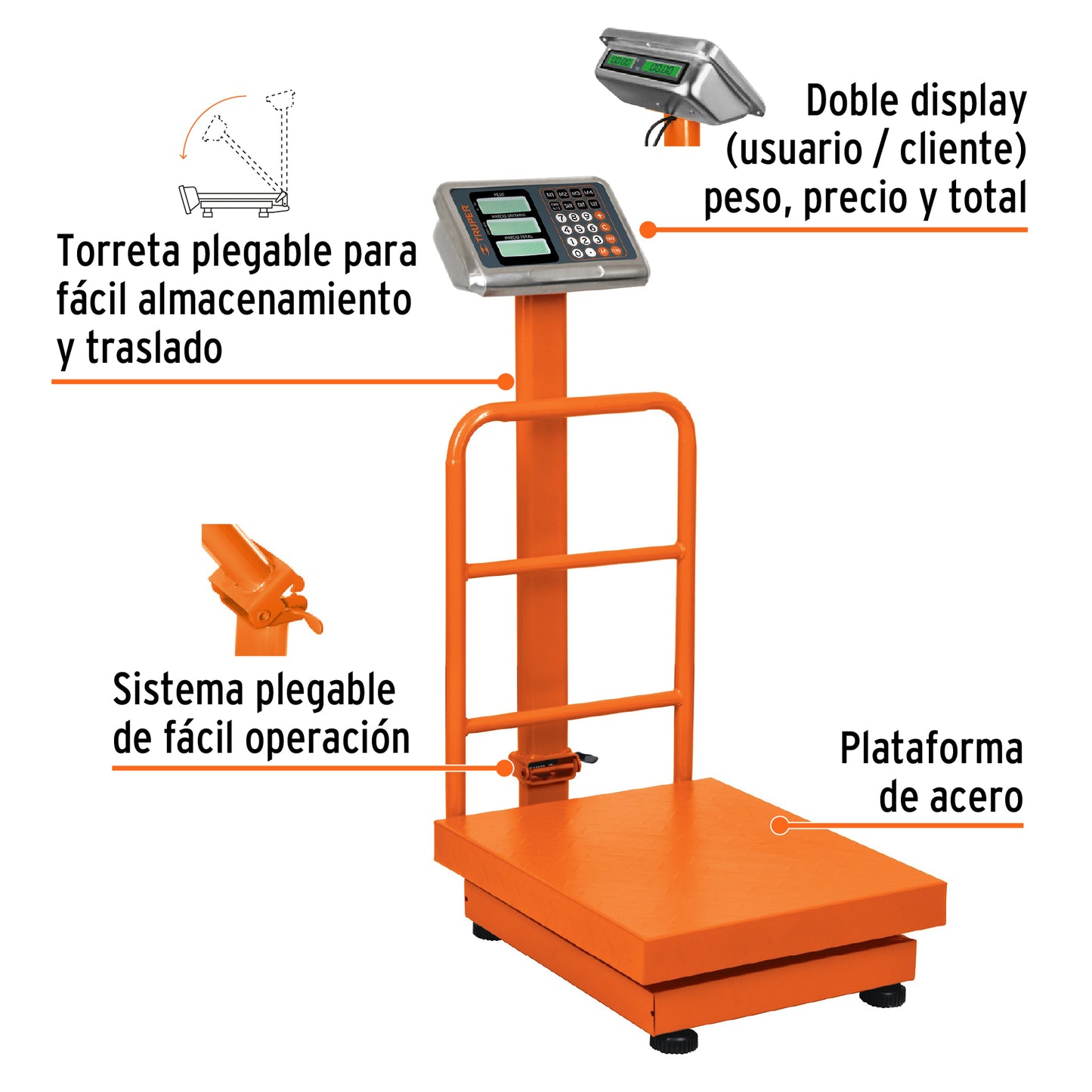 Báscula electrónica de plataforma. plegable. 200 kg. Truper