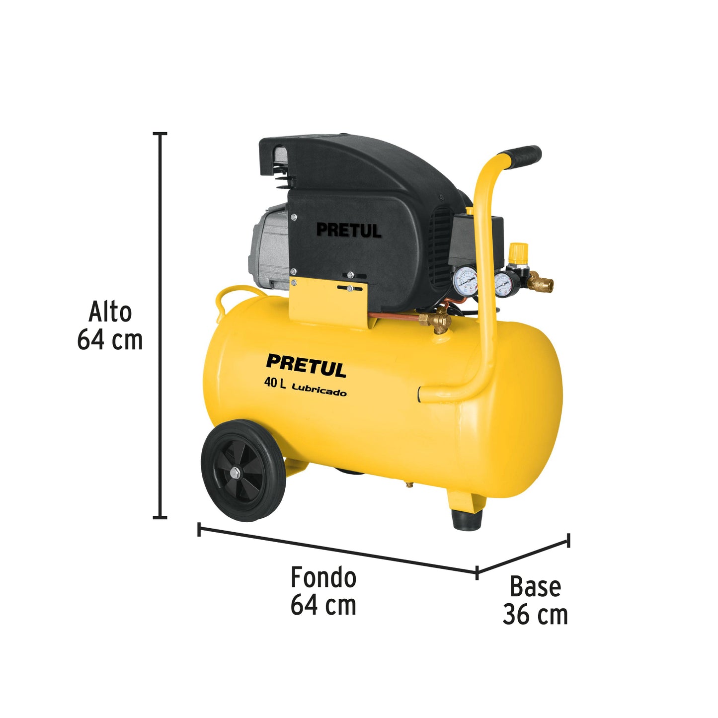 Compresor lubricado. 40L. 3HP. horizontal. 127V. PRETUL