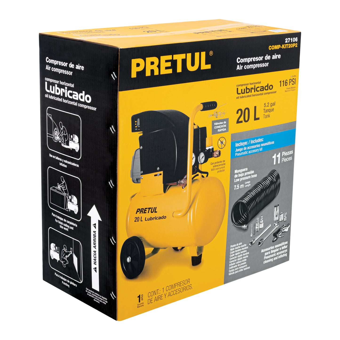 Kit Compresor lub, 20L, manguera y accesorios, 127V, TRUPER