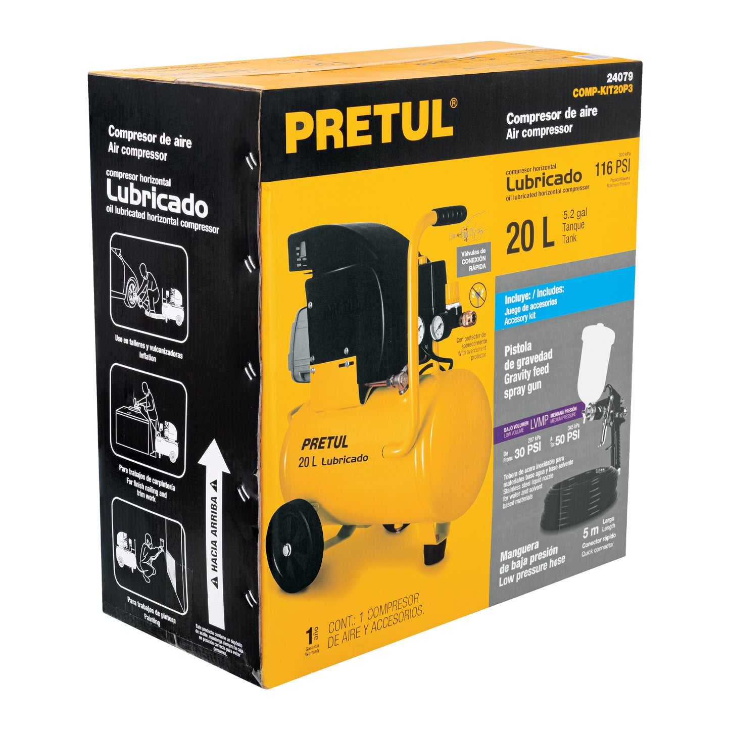 Kit Compresor lub. 20L. manguera y pistola grav.127V. TRUPER