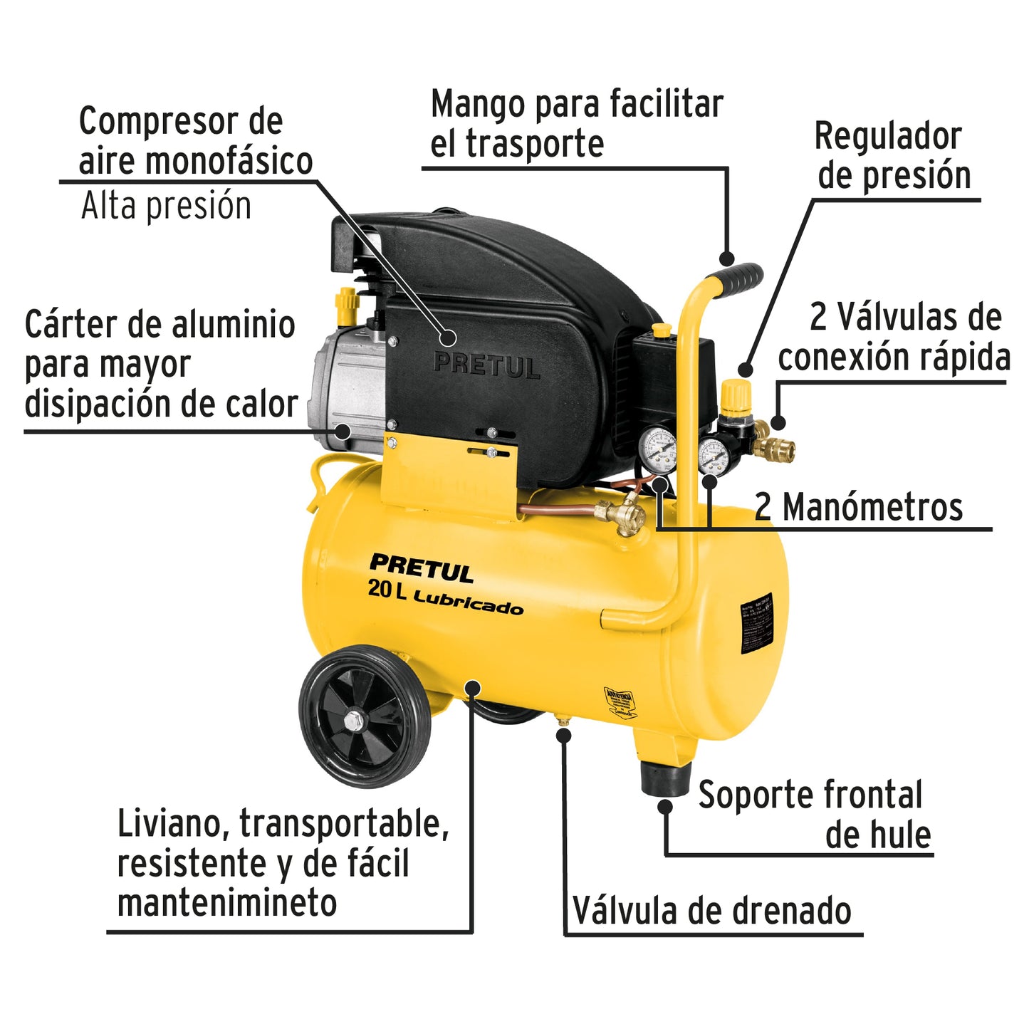 Kit Compresor lub. 20L. manguera y pistola grav.127V. TRUPER