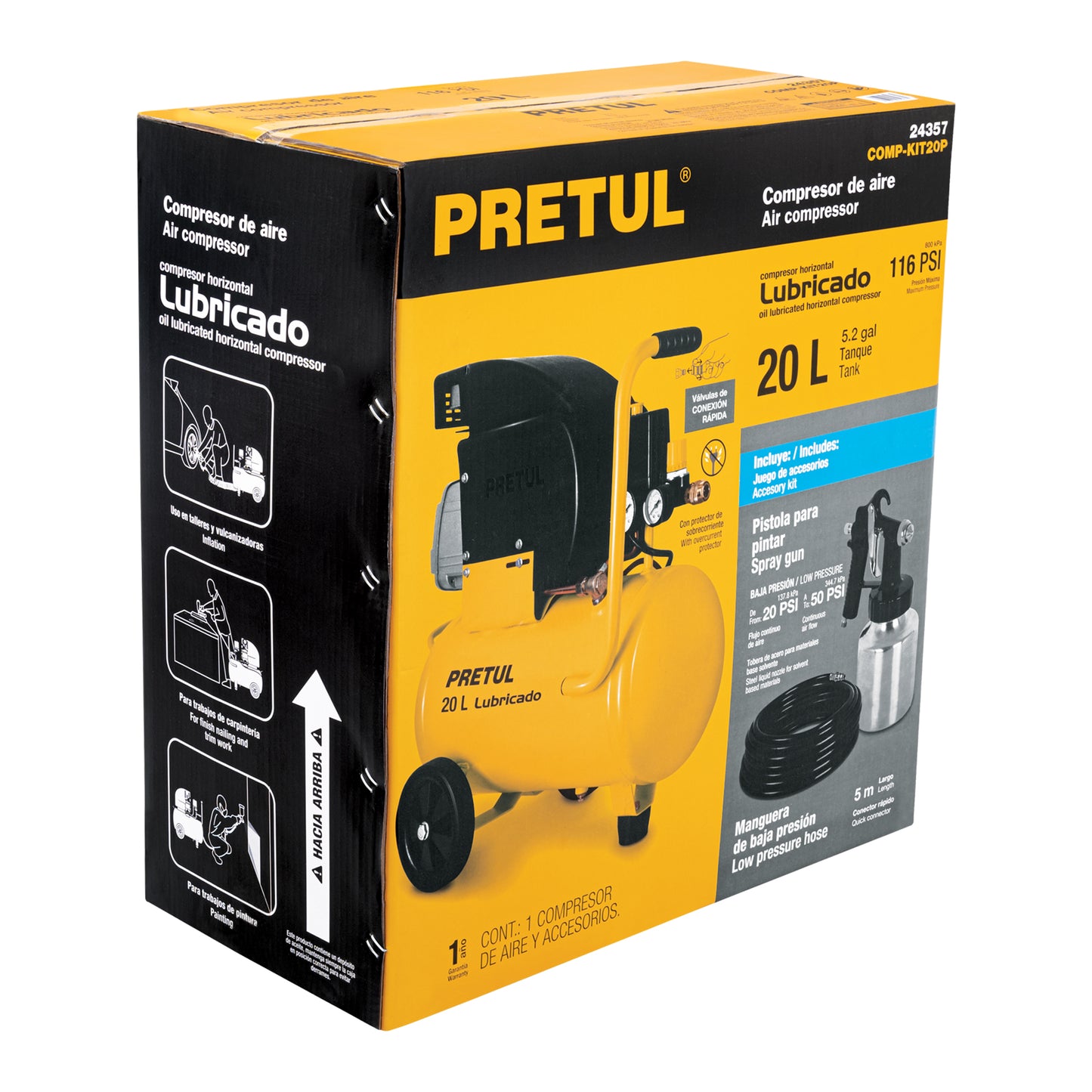 Kit Compresor lub, 20L, manguera y pistola baja,127V, TRUPER