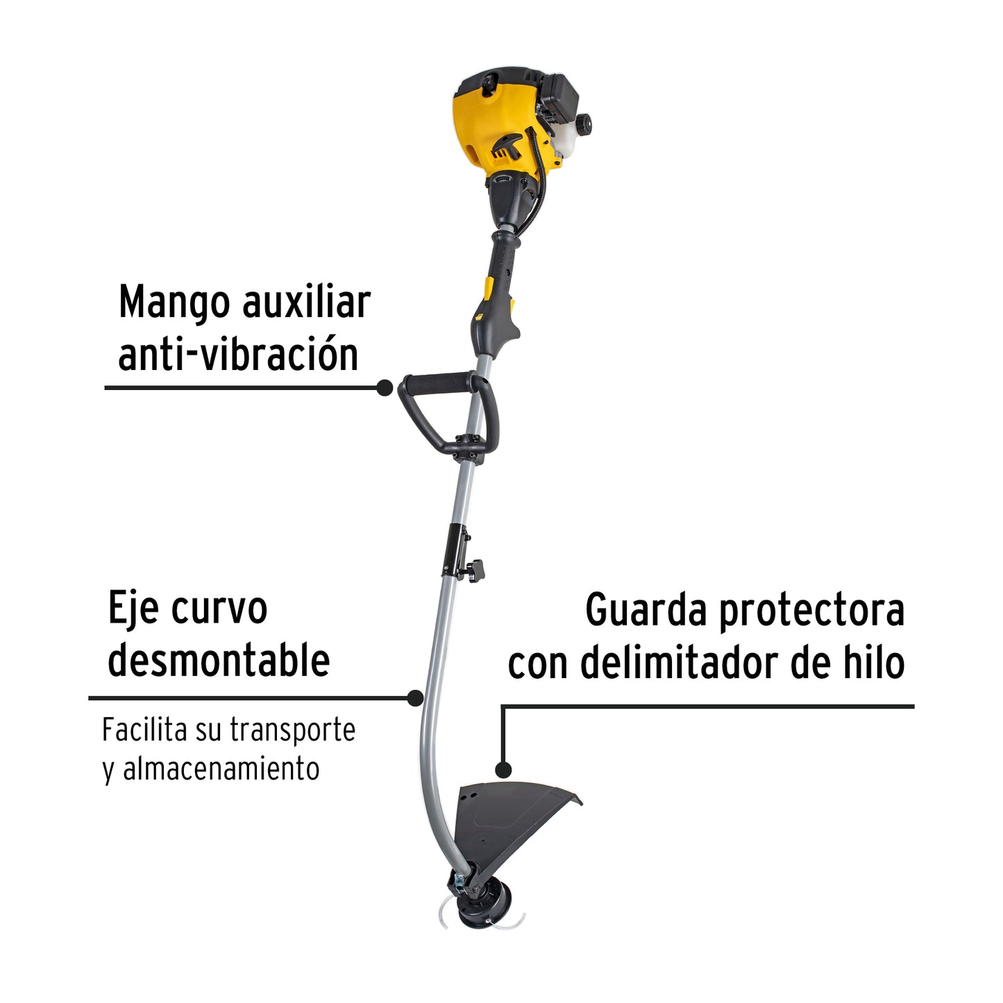 Desbrozadora a gasolina 25cc mango tipo 'D', 17'corte, curva