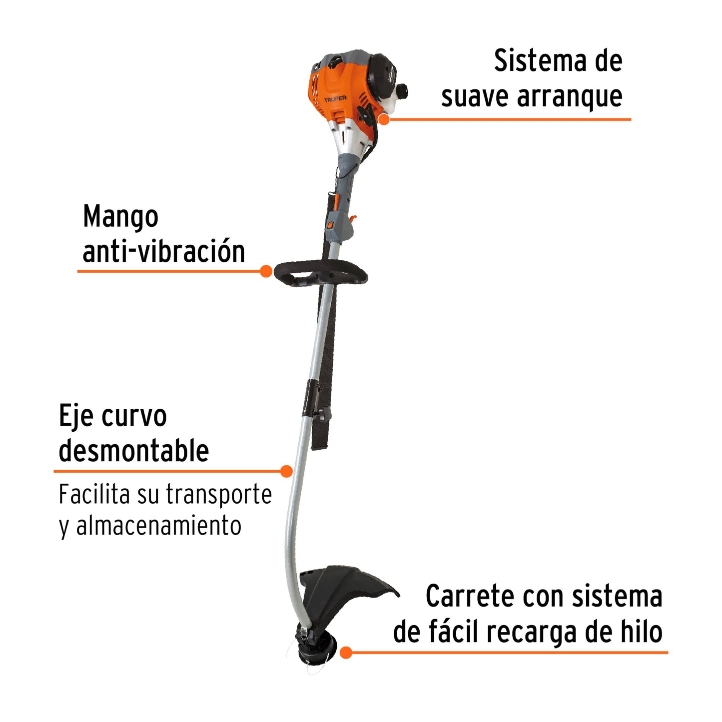 Desbrozadora a gasolina 26cc mango tipo 'D', 17'corte, curva