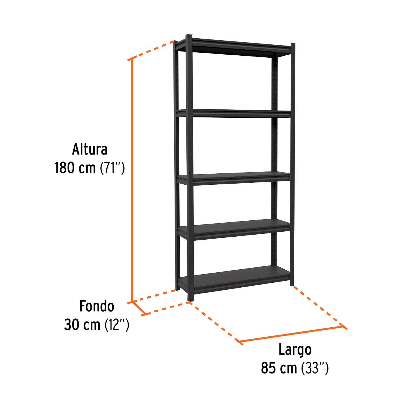 Estante metálico 5 repisas capacidad 80 Kg.180x30x85. TRUPER