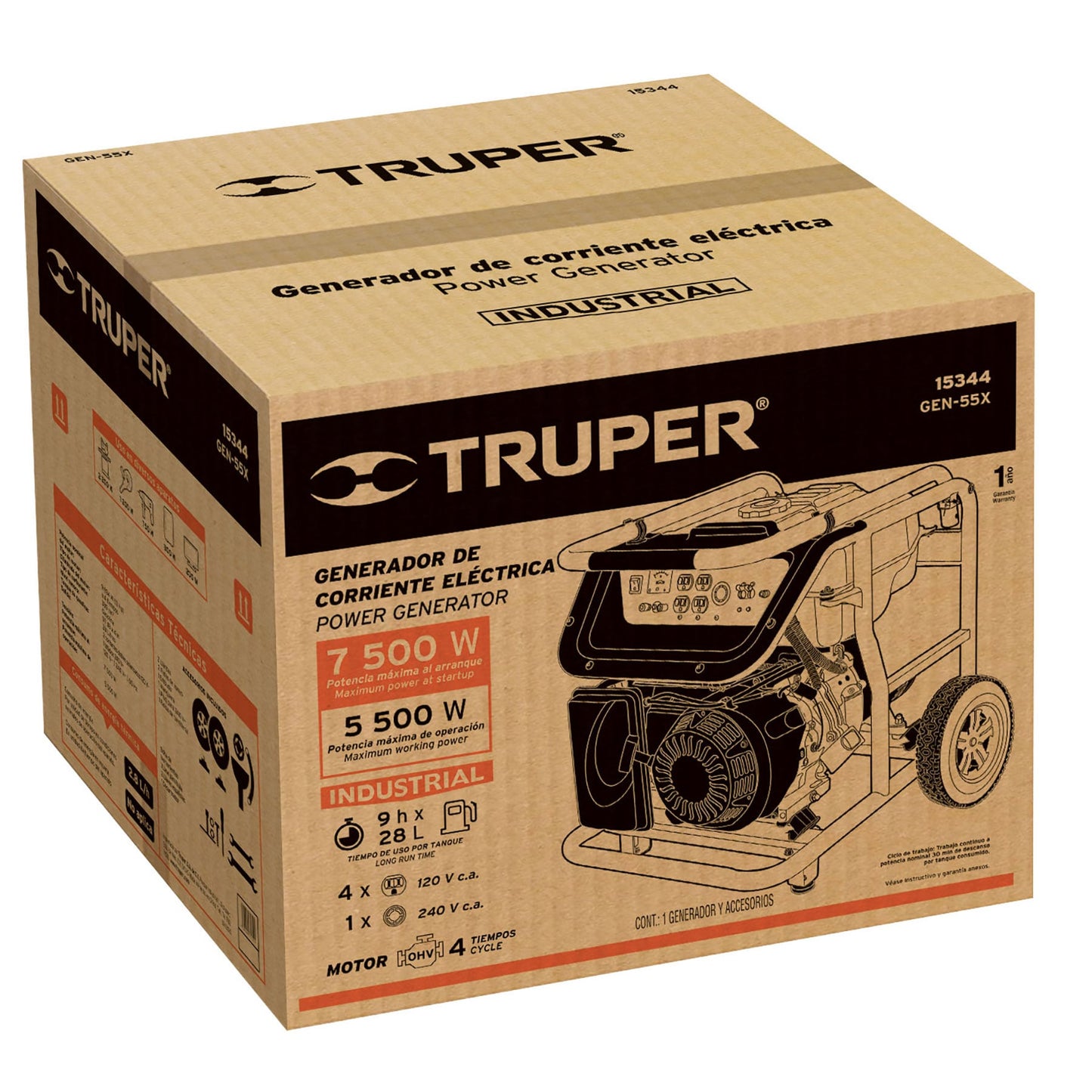 Generador portátil 5.5 kW motor a gasolina. TRUPER
