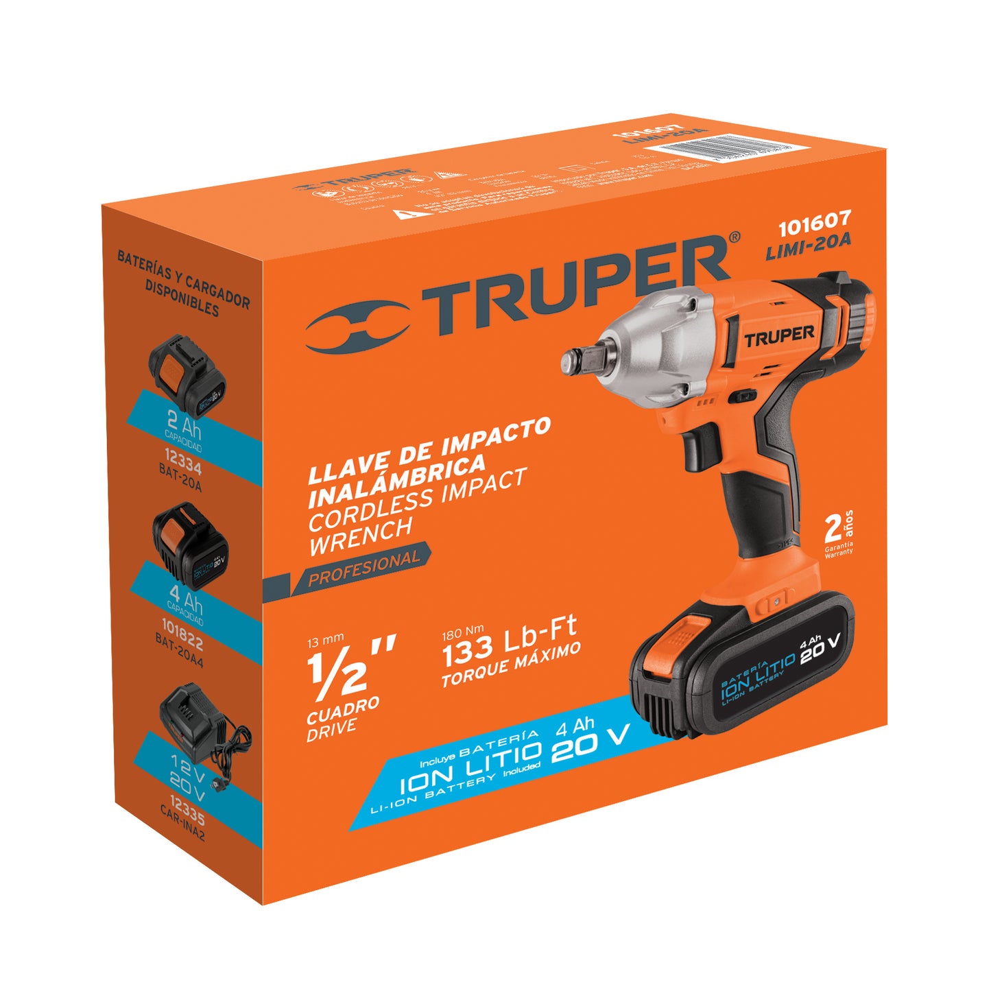 Llave de impacto 1/2". 20V. 133 lb/ft. 1 batería 4Ah. PRO