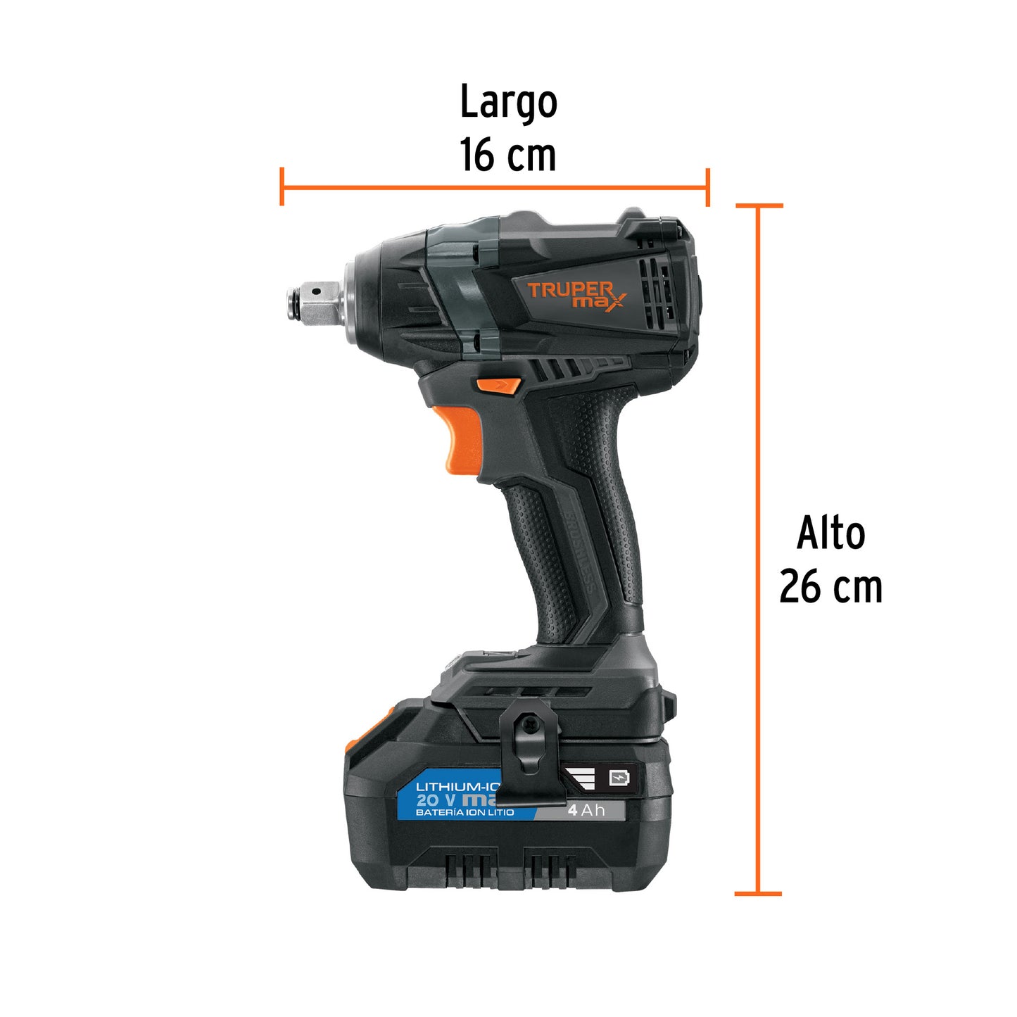 Llave de impacto 1/2". 20V. 155 lb/ft. 1 batería 4Ah. MAX
