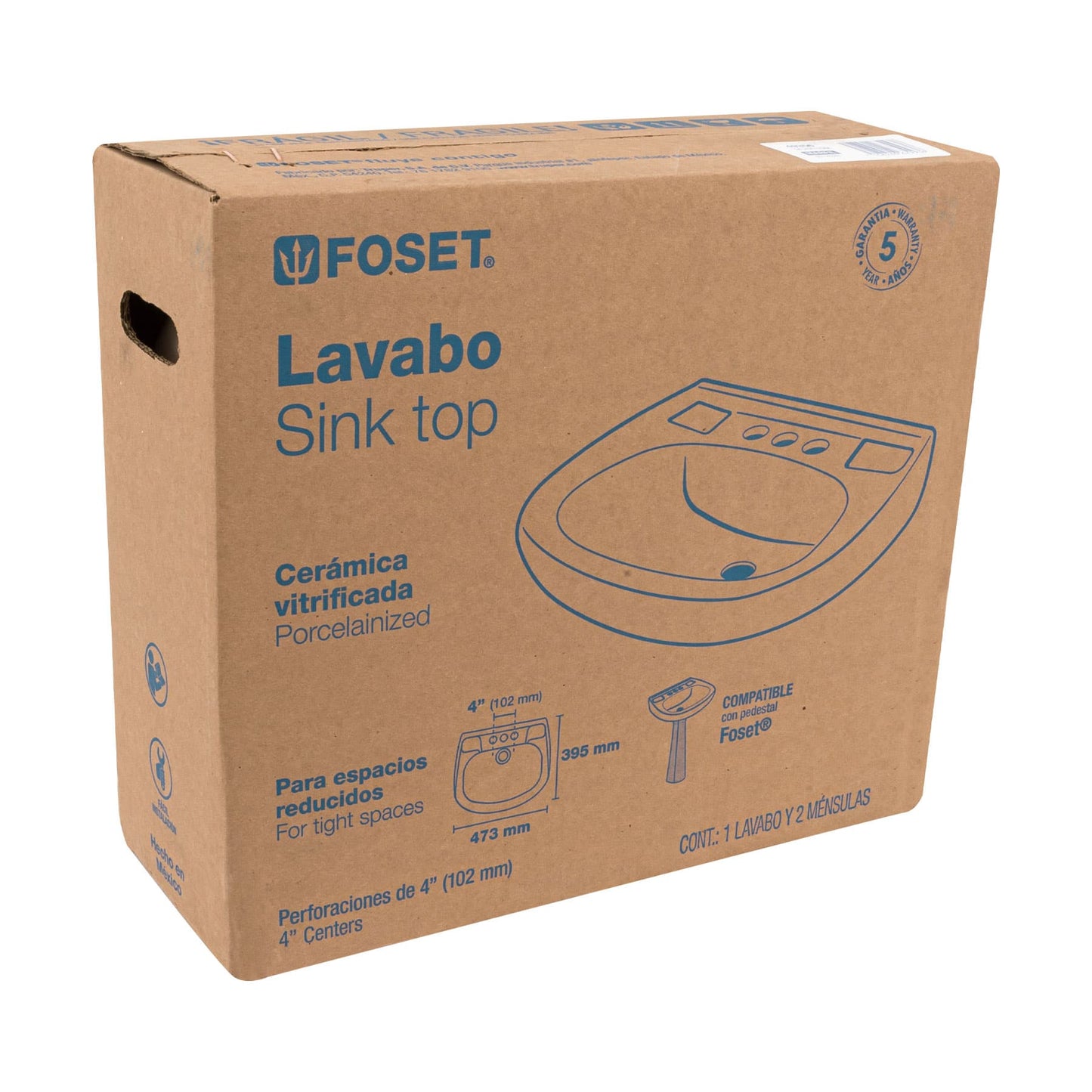 Lavabo cerámico con rebosadero. marfil. FOSET