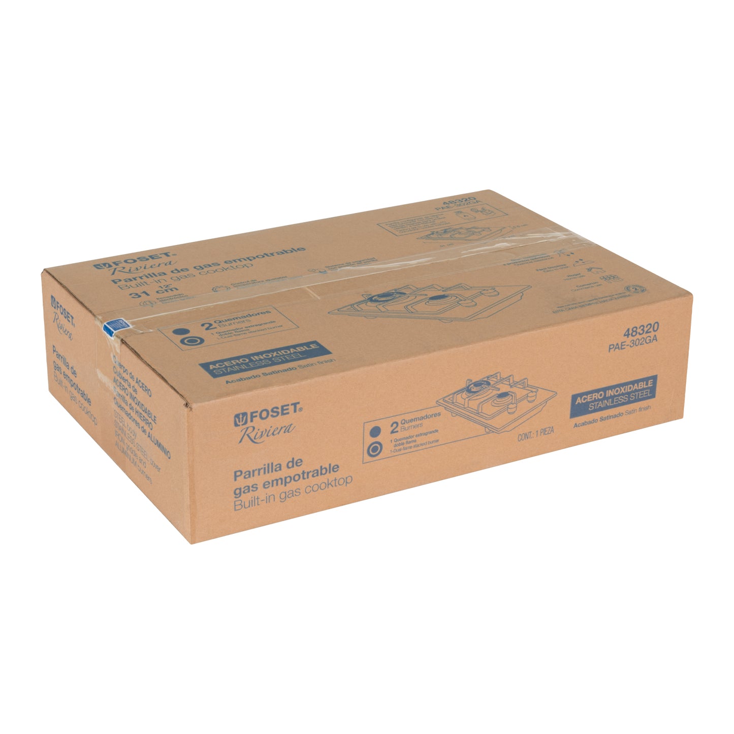 Parrilla gas empotrable 30cm. 2 quem. acero inox. Riviera
