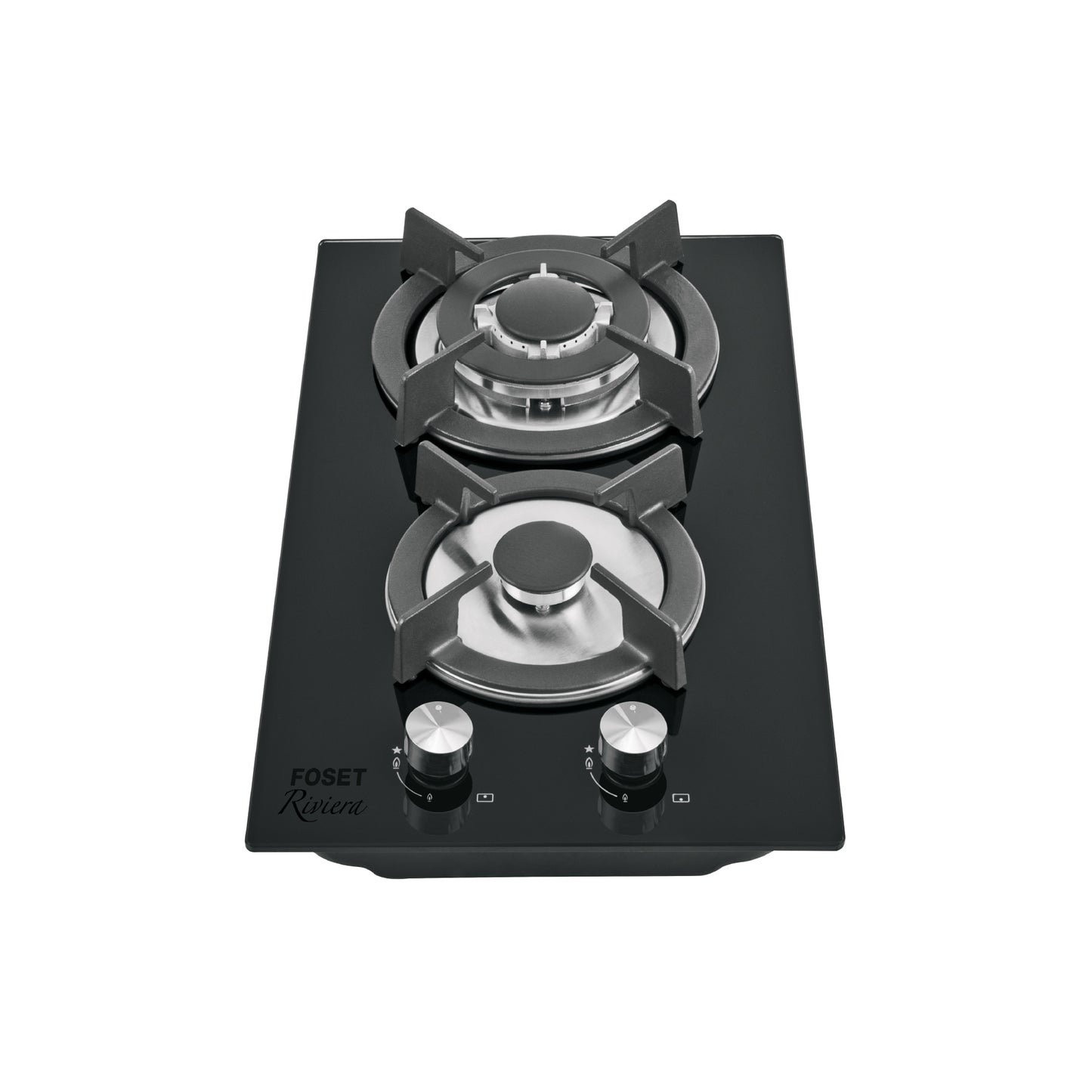 Parrilla gas empotrable 30cm. 2 quem. vidrio negro. Riviera