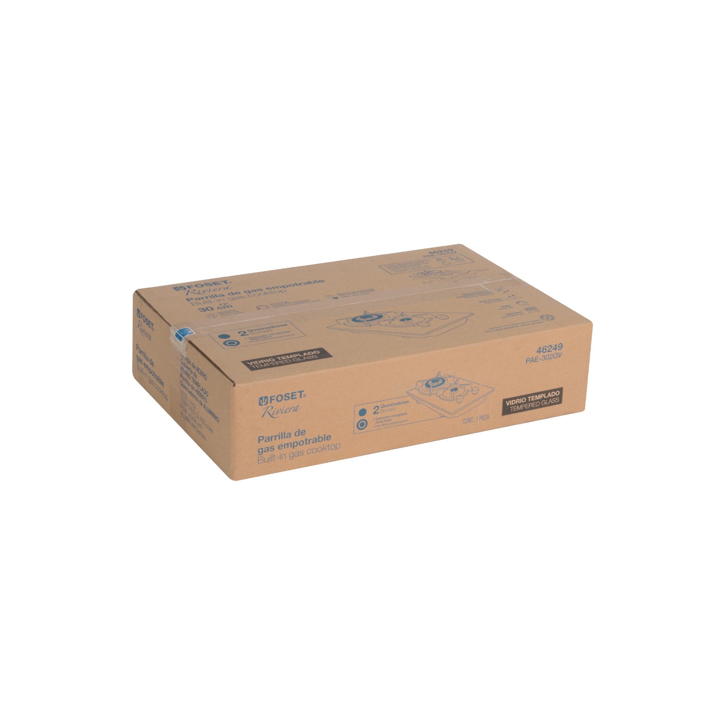 Parrilla gas empotrable 30cm. 2 quem. vidrio negro. Riviera