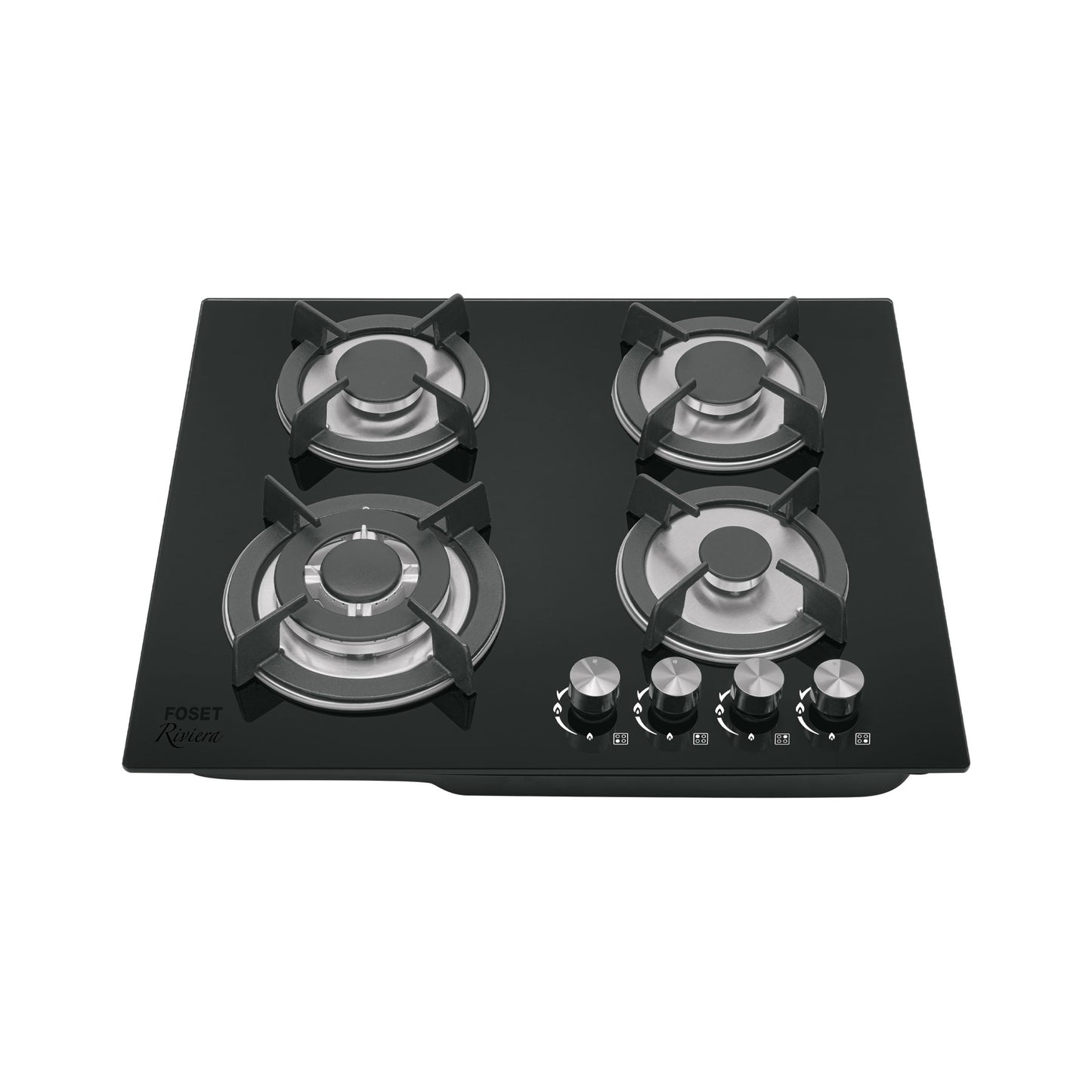 Parrilla gas empotrable 60cm. 4 quem. vidrio negro. Riviera