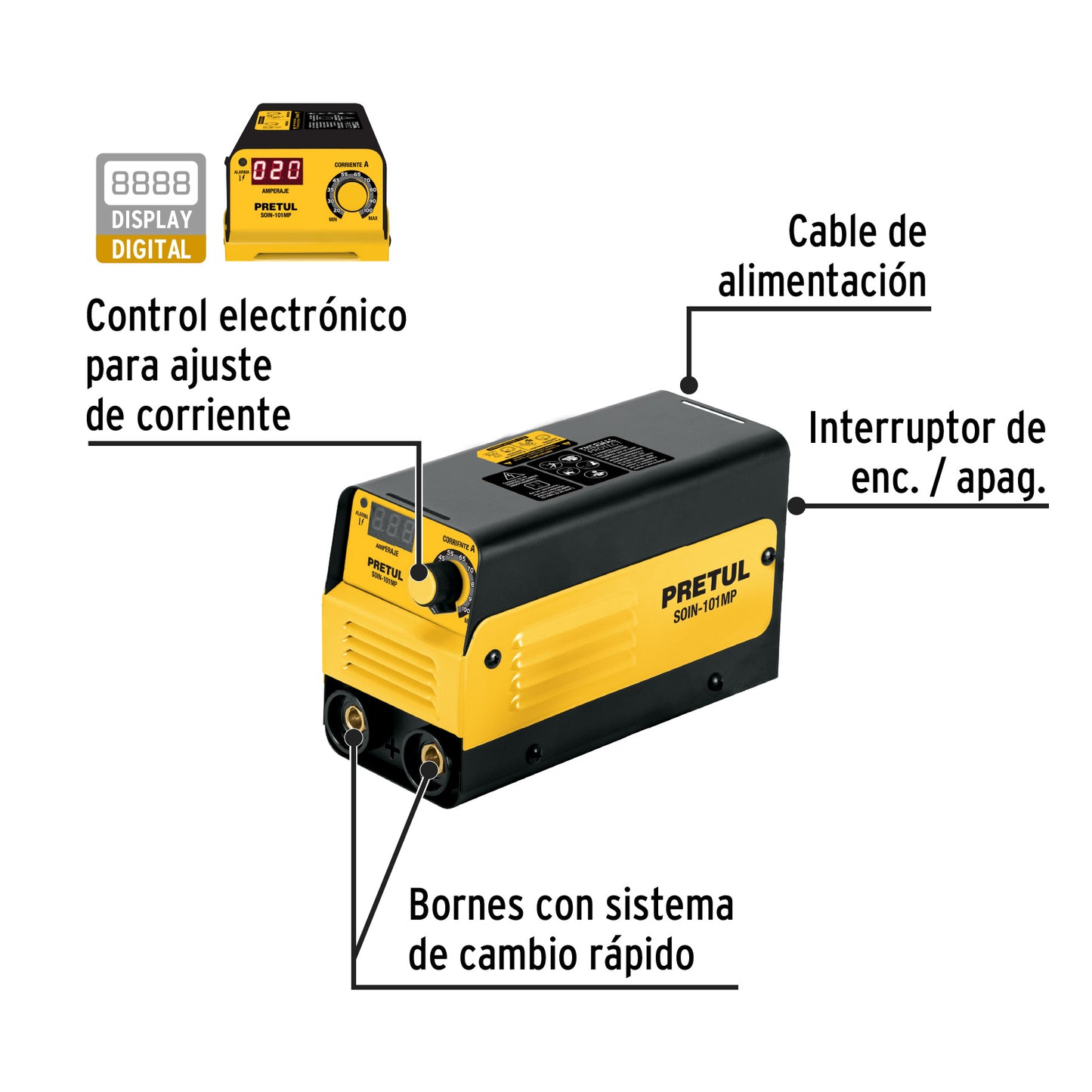 Mini soldadora inversora 100A. 127V. PRETUL