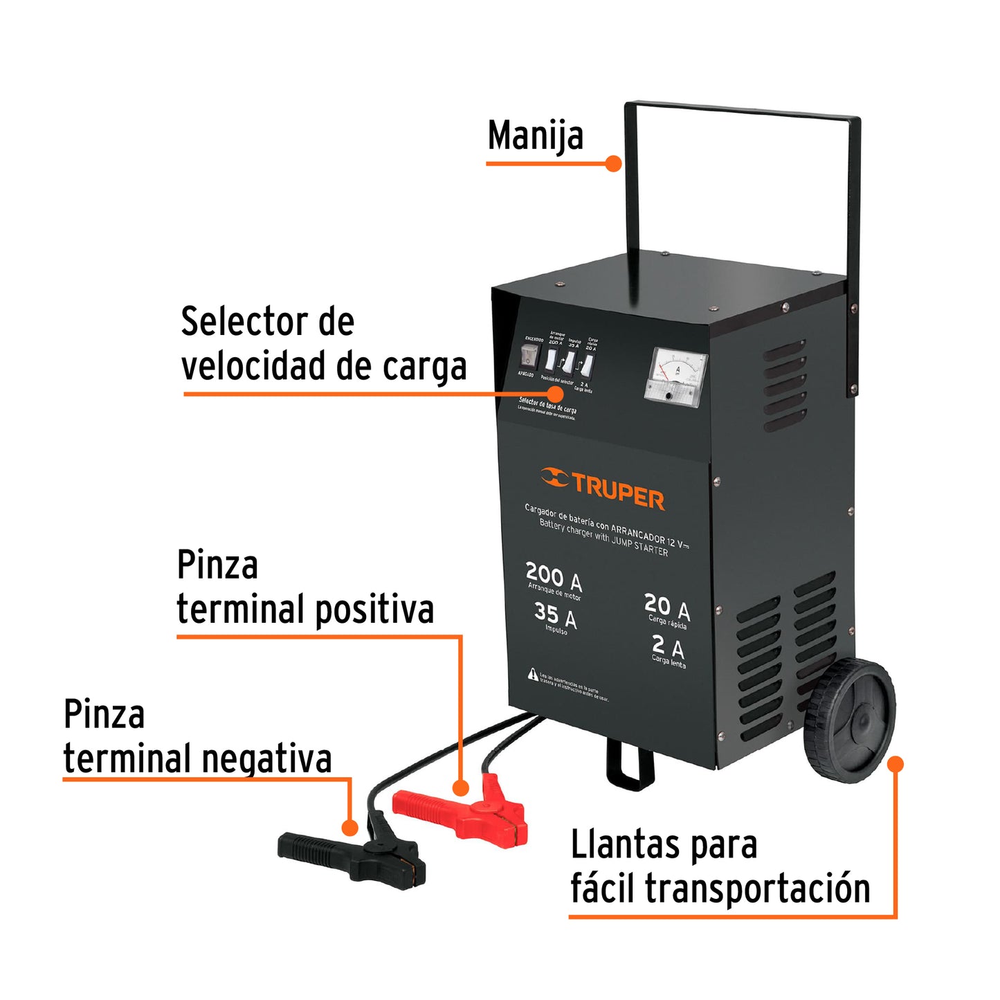 Cargador c/arrancador de 200 A para baterías de 12 V, TRUPER