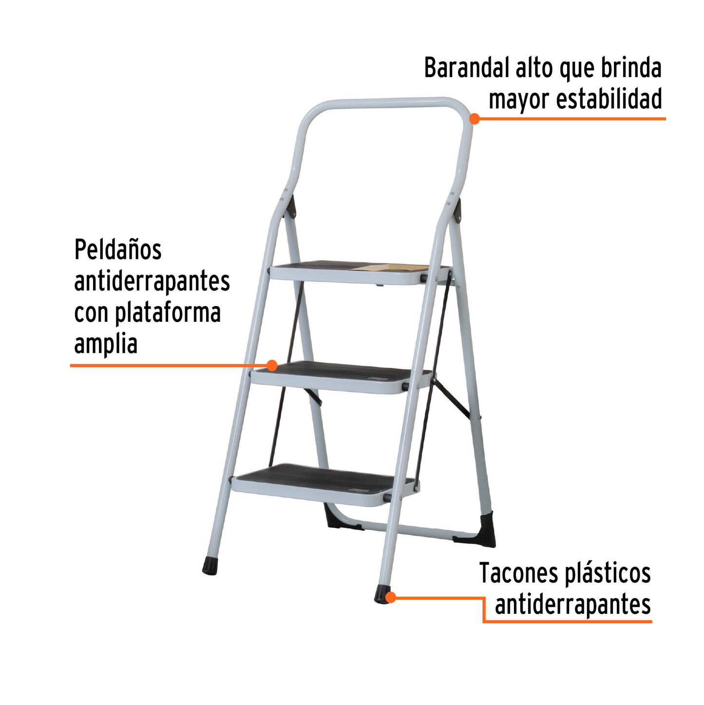 Escalera tubular. plegable. 3 peldaños. Pretul