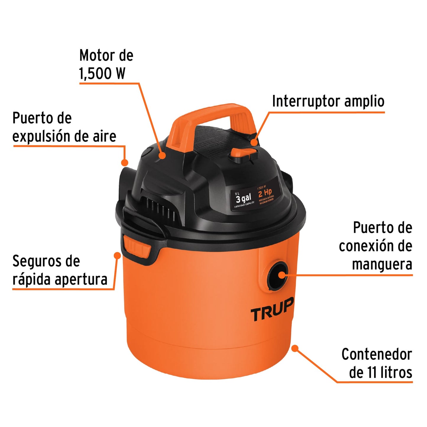 Aspiradora de sólidos y líquidos. 3 gal. plástica. Truper