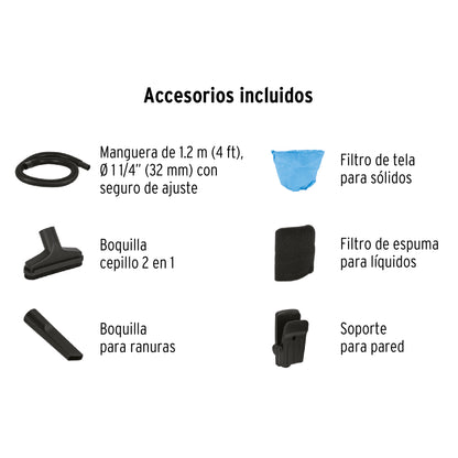 Aspiradora de sólidos y líquidos. 3 gal. plástica. Truper