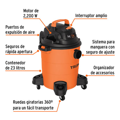 Aspiradora de sólidos y líquidos. 6 gal. plástica. Truper