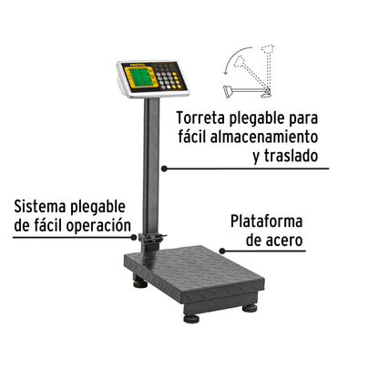 Báscula electrónica de plataforma, plegable, 100 kg. Pretul