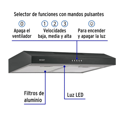 Campana extractora 60 cm. empotrable. negra. Foset