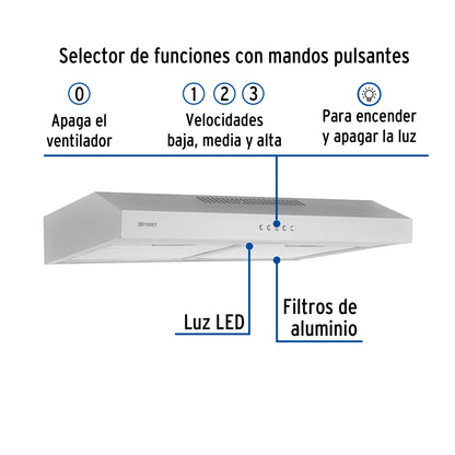 Campana extractora 60cm. empotrable. acero inoxidable. Foset