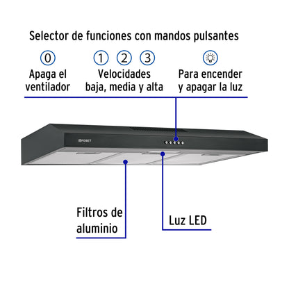 Campana extractora 80 cm. empotrable. negra. Foset