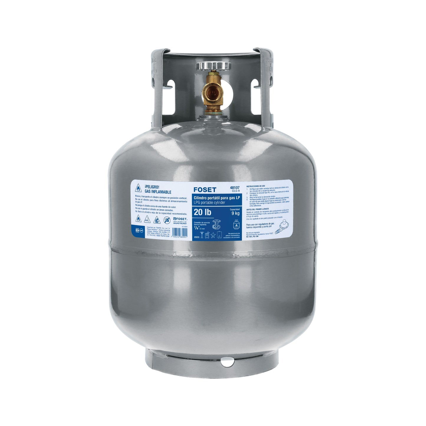Cilindro portátil para gas LP. 20lb (9kg) Foset