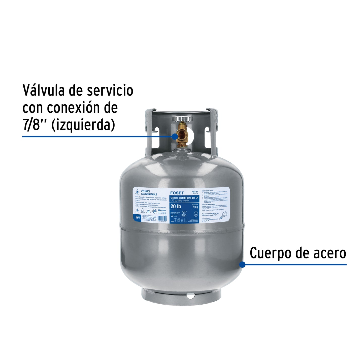 Cilindro portátil para gas LP. 20lb (9kg) Foset