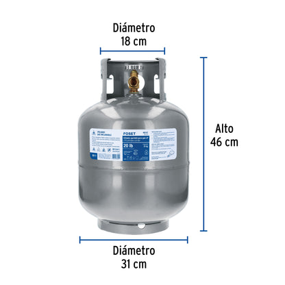 Cilindro portátil para gas LP. 20lb (9kg) Foset