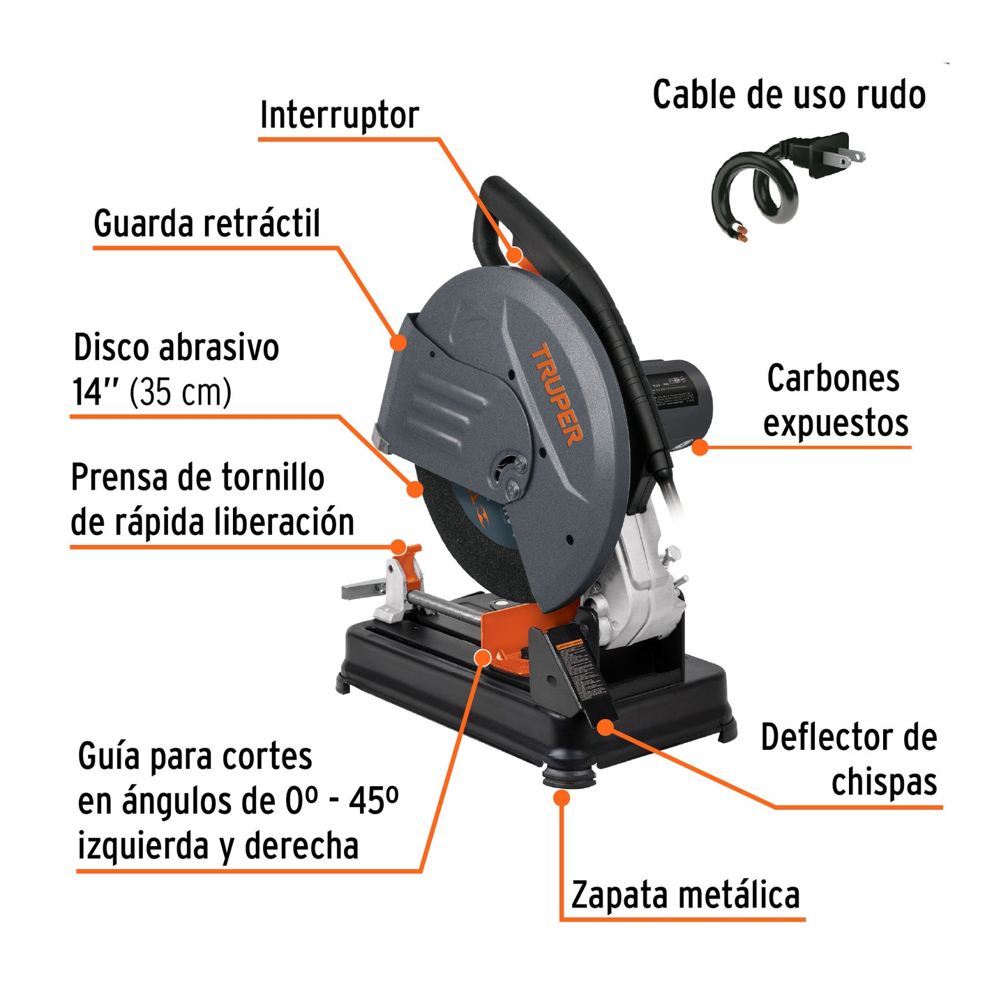 Tronzadora / cortadora de metales 14". mango recto. 2200 W