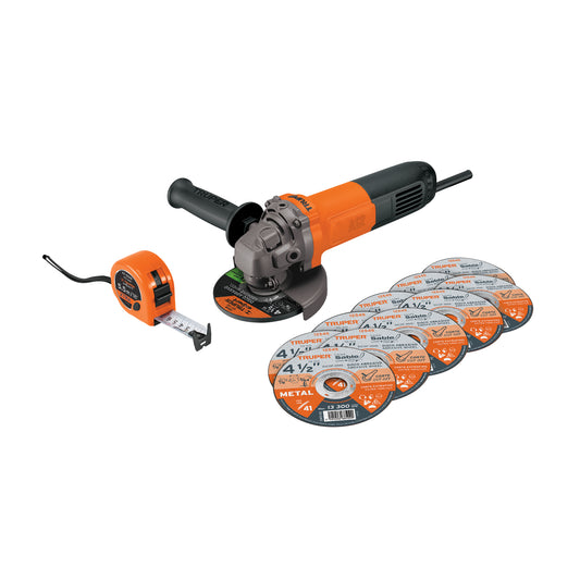 Combo esmeriladora 4-1/2". 700W. discos y flexómetro. PRO