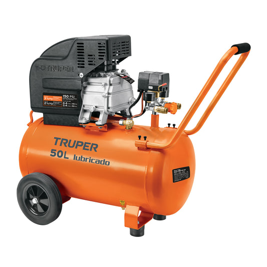 Compresor lubricado. 50L. 3-1/2HP. horizontal. 127V. TRUPER