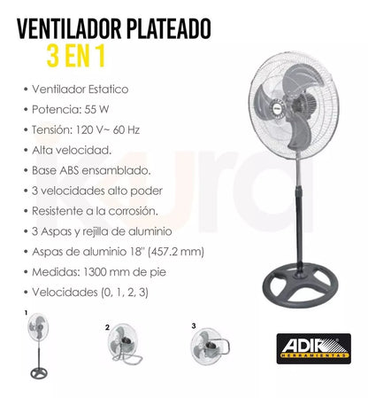 Abanico 3 en 1  Adir 2074 Aspas metálicas 18