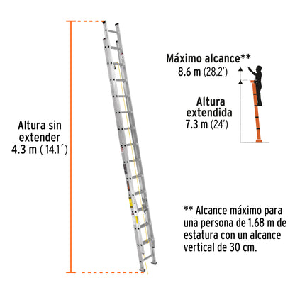 Escalera de extensión. tipo III. 28 escalones. Truper