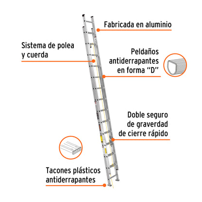 Escalera de extensión. tipo III. 28 escalones. Truper