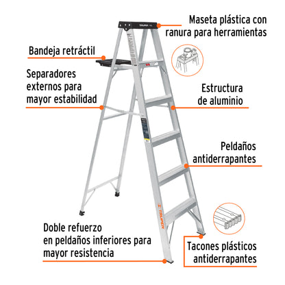 Escalera de tijera tipo III 5 escalones y bandeja. Truper