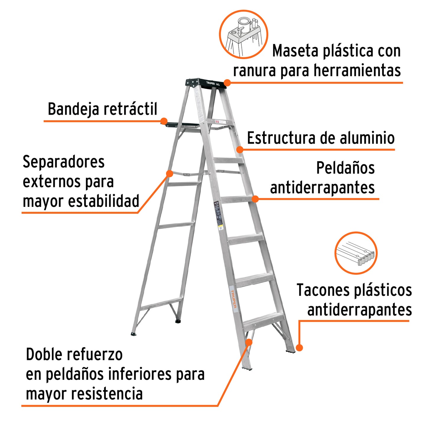 Escalera de tijera tipo III 6 escalones y bandeja. Truper