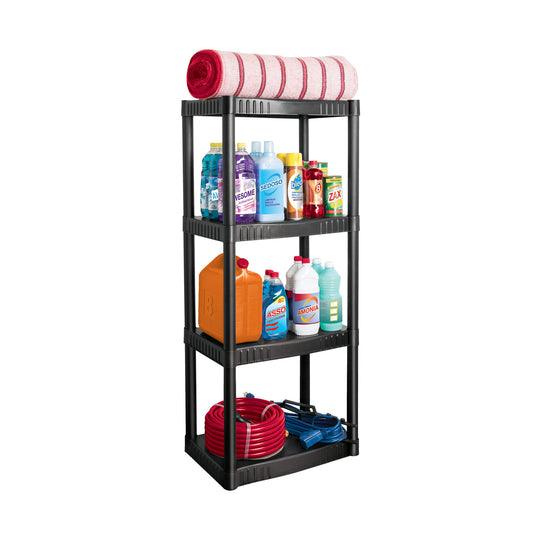 Estante plástico 4 repisas cap. 27 Kg. 123x36x56. PRETUL
