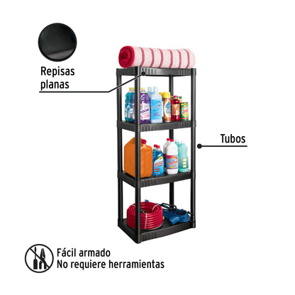 Estante plástico 4 repisas cap. 27 Kg. 123x36x56. PRETUL