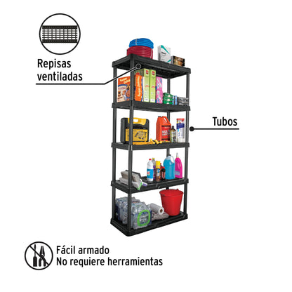 Estante plástico 5 repisas cap. 35 Kg. 180x44x92. PRETUL