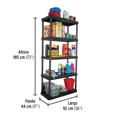 Estante plástico 5 repisas cap. 35 Kg. 180x44x92. PRETUL