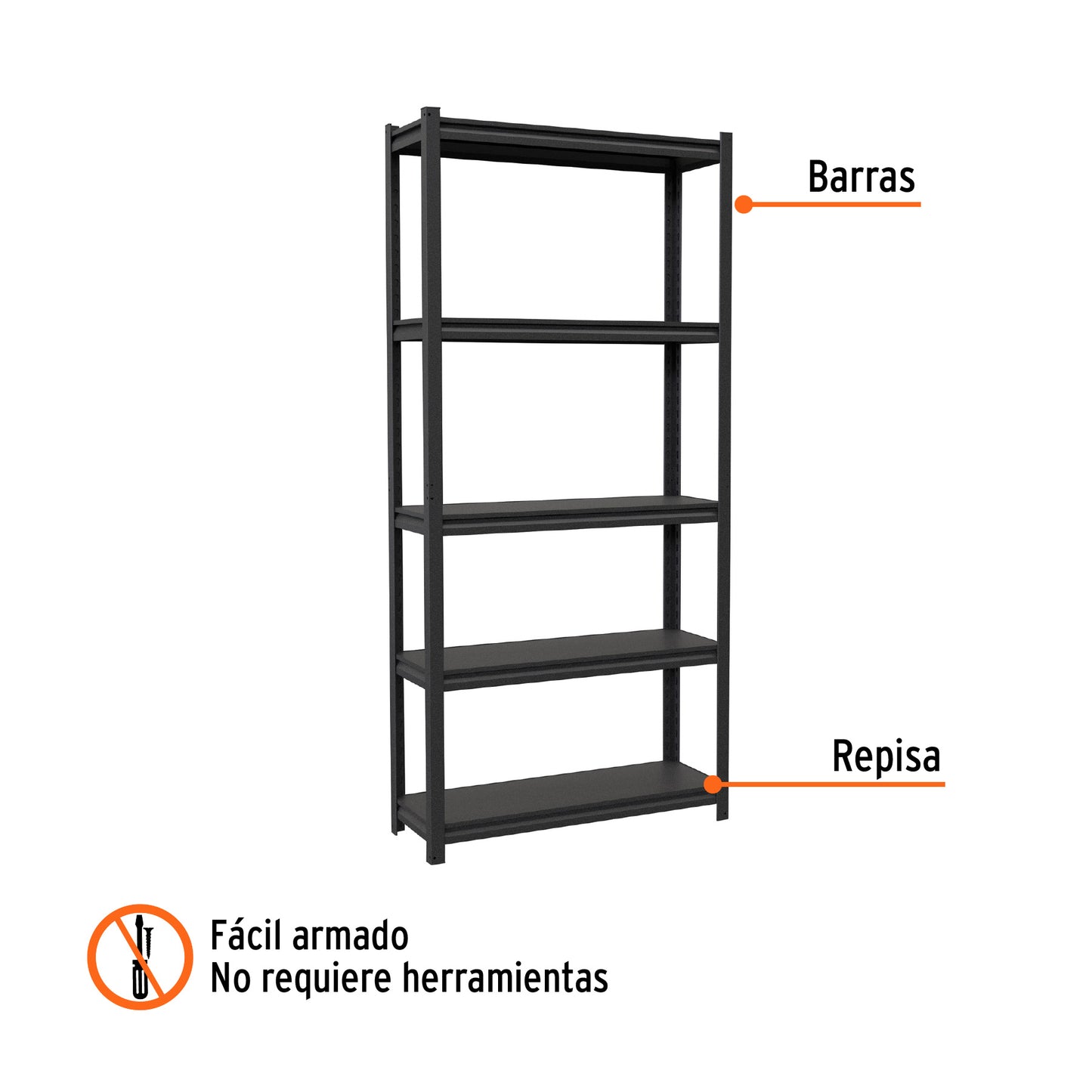 Estante metálico 5 repisas capacidad 80 Kg.180x30x85. TRUPER