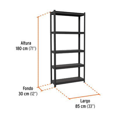 Estante metálico 5 repisas capacidad 80 Kg.180x30x85. TRUPER