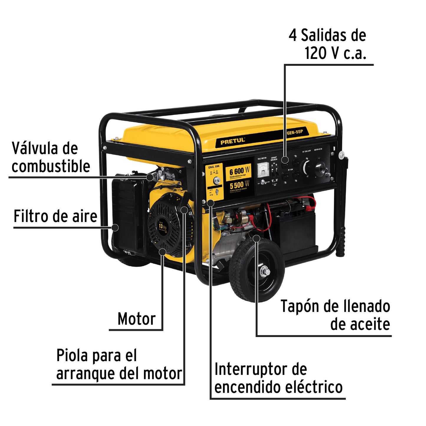 Generador portátil 5.5 kW motor a gasolina, PRETUL