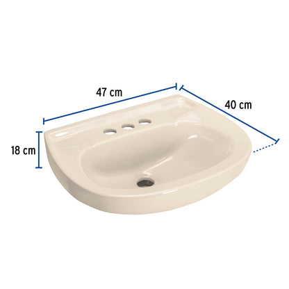 Lavabo cerámico con rebosadero. marfil. FOSET