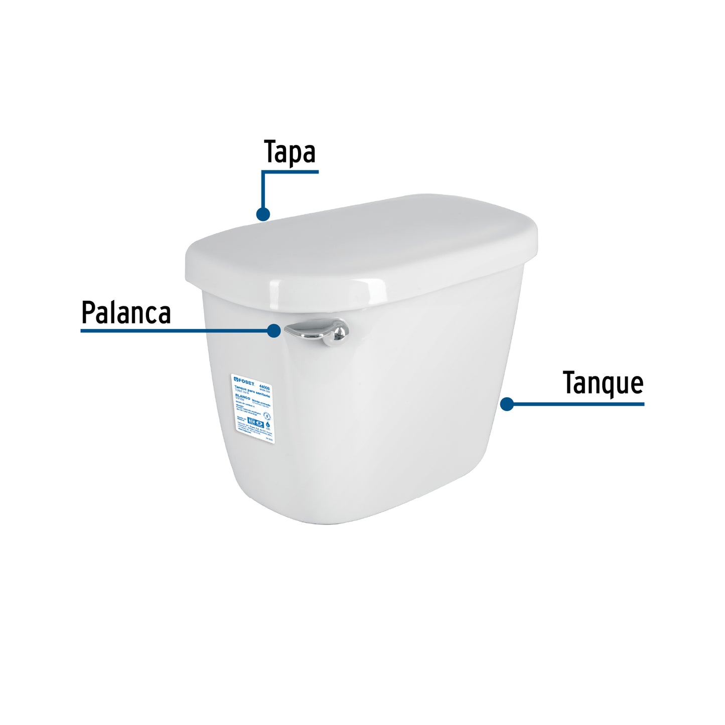 Tanque bajo cerámico con accesorios. blanco. FOSET